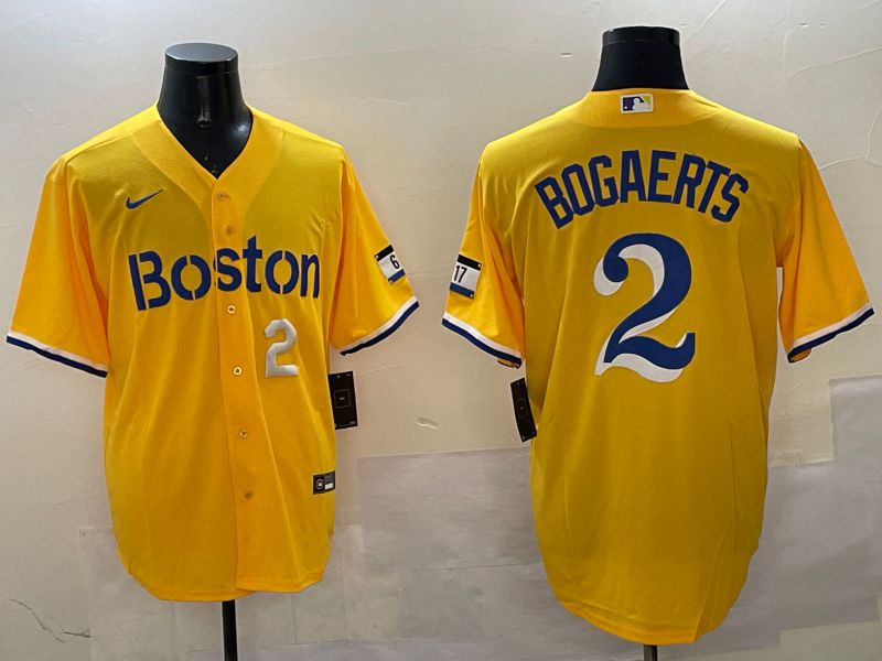Men Boston Red Sox #2 Bogaerts Yellow City Edition Game 2025 Nike MLB Jersey style 2->washington commanders->NFL Jersey